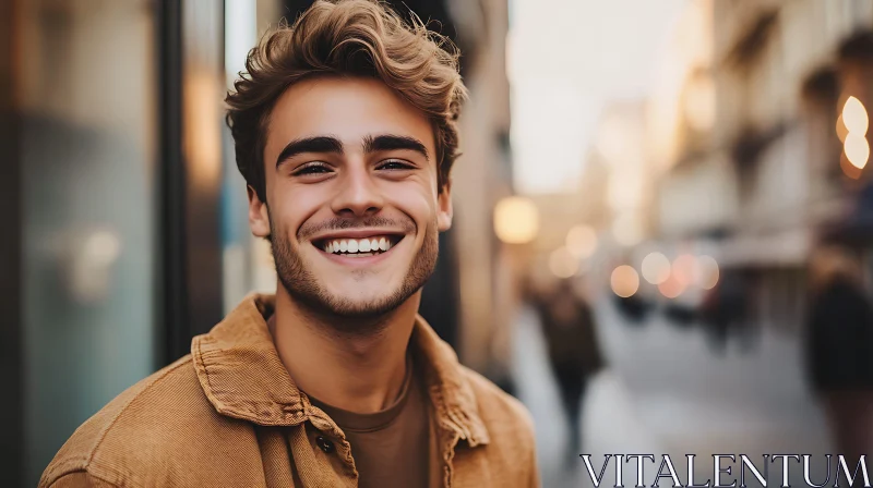 Joyful Urban Portrait of a Young Man AI Image