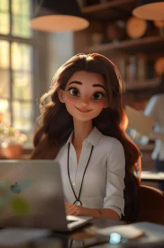 Young Female Character with Laptop