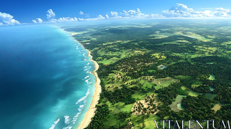 Expansive Aerial Landscape of Beach and Forest AI Image