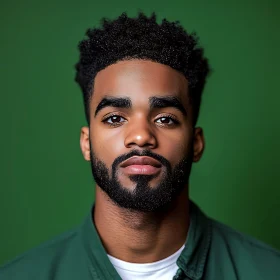 Man's Close-Up Portrait with Green Backdrop