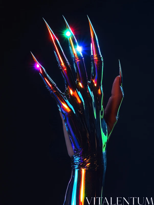 Cyber Hand with Luminous Finger Tips AI Image