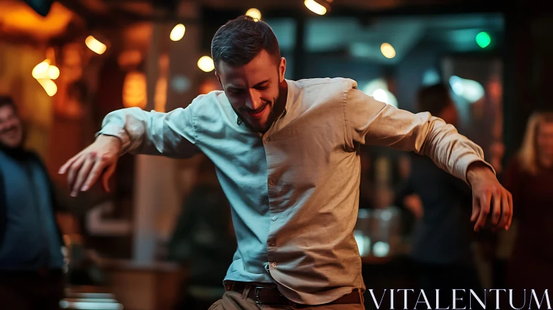 Man Dancing with Joy in Lively Nightlife Setting AI Image