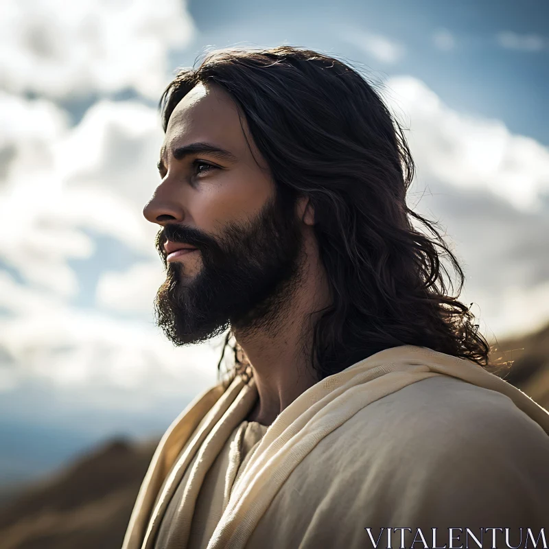 Profile View of a Thoughtful Man in a Natural Setting AI Image