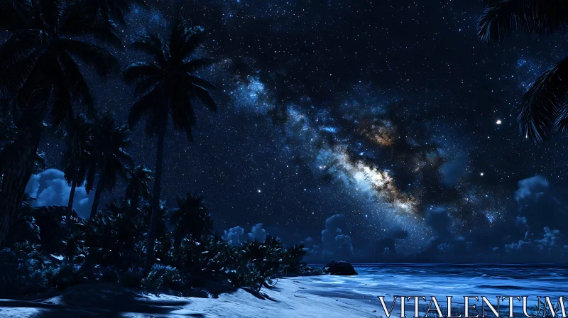 Milky Way Illuminates Night Beach AI Image