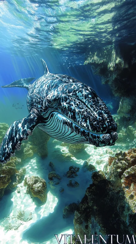 Graceful Whale Among Coral Reefs AI Image