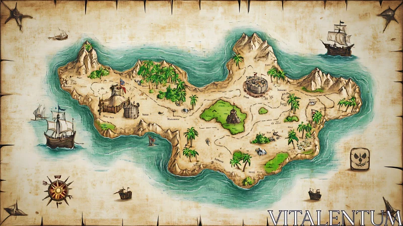 Vintage Pirate Adventure Map AI Image