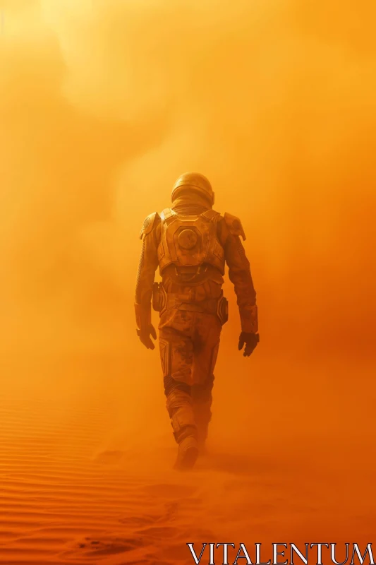 AI ART Solitary Astronaut Amidst Orange Sands