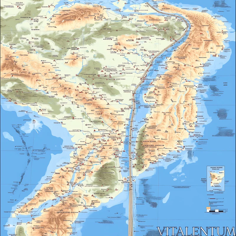 Comprehensive Physical Map of Geographic Regions AI Image