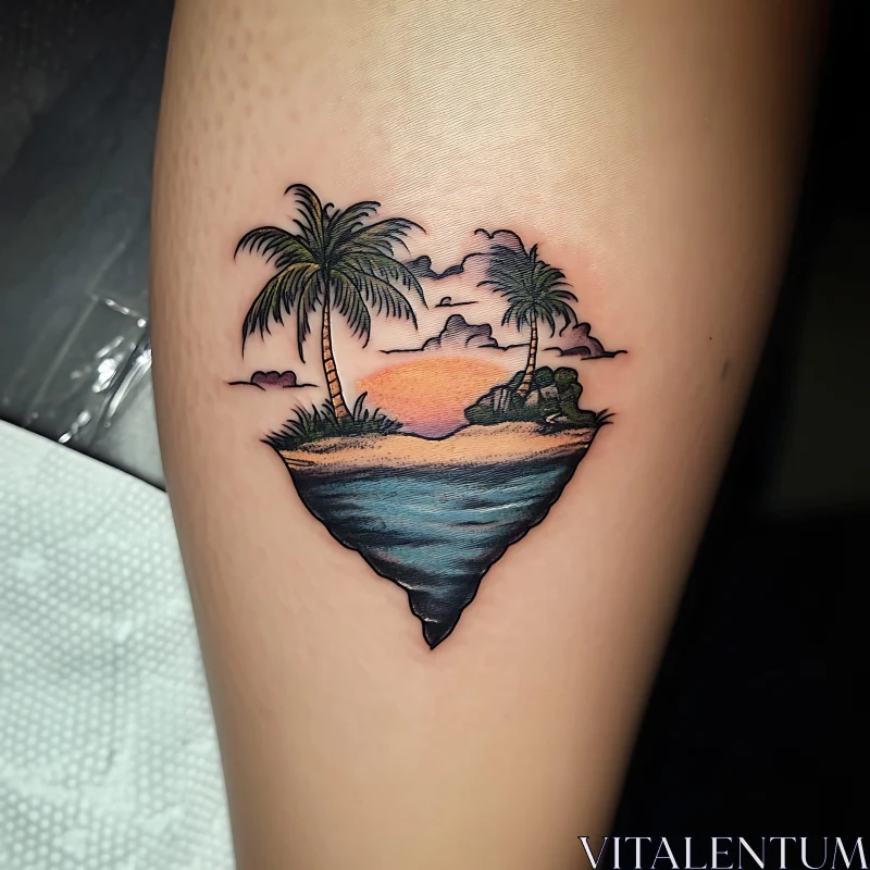 Palm Tree Island Tattoo AI Image