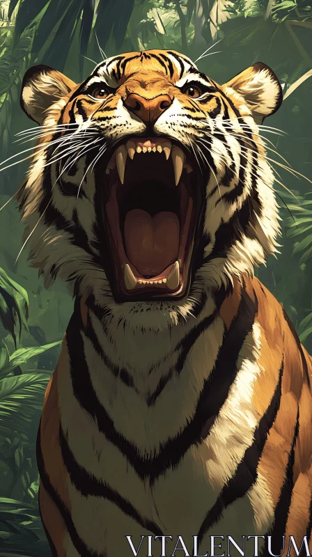 Roaring Tiger in Dense Jungle AI Image