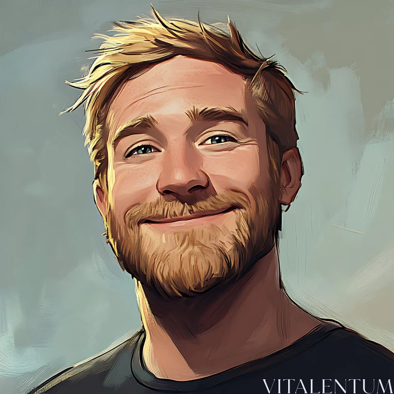 Digital Painting of a Joyful Man with Short Beard AI Image