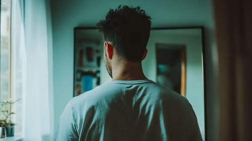 Man in a Quiet Room Facing the Window