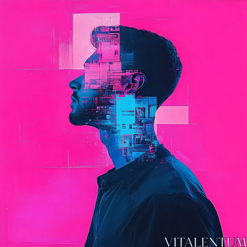 Cyber Geometric Neon Portrait AI Image