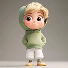 Cute Cartoon Boy in Hoodie