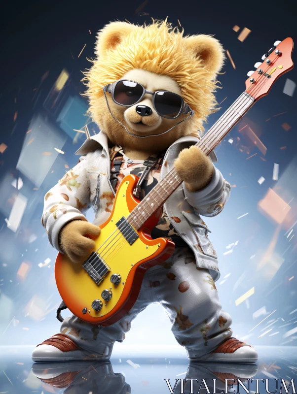 AI ART Musical Teddy Bear with Electric Guitar