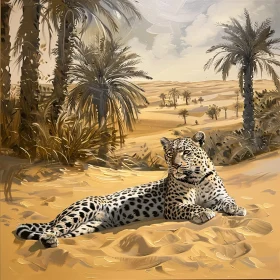 Leopard Resting Amidst Desert Palms