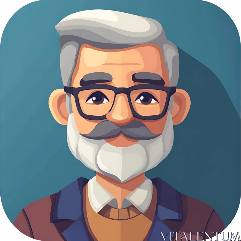 Illustration of Friendly Elderly Man in Glasses AI Image