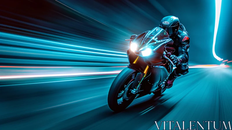 AI ART Motorcyclist Racing Through Neon Tunnel