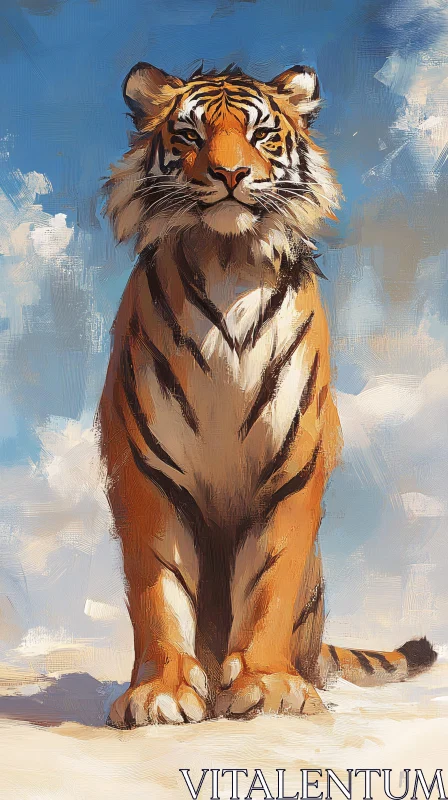 AI ART Tiger Portrait Against a Serene Sky