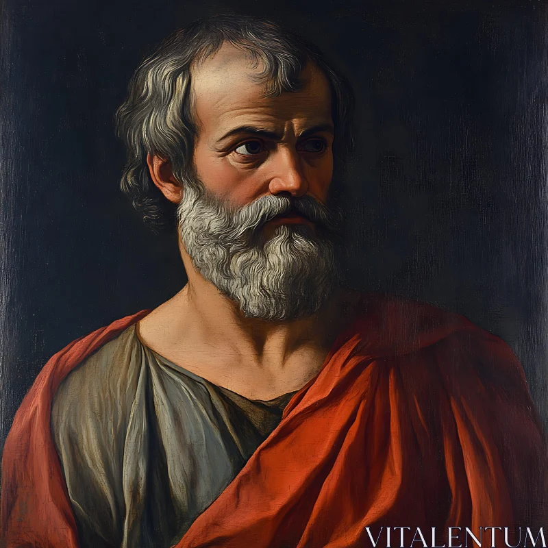 Intense Gaze: Classical Portrait of a Bearded Man AI Image