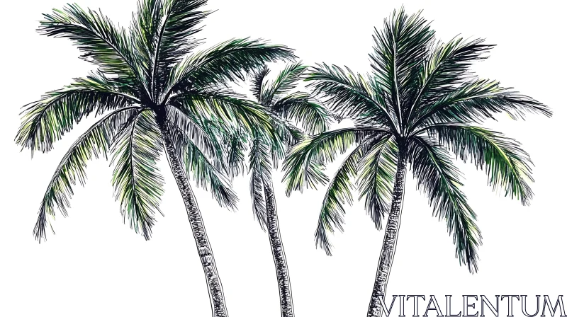 Detailed Drawing of Palm Trees AI Image