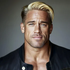 Confident Blond Man in Leather Jacket Portrait