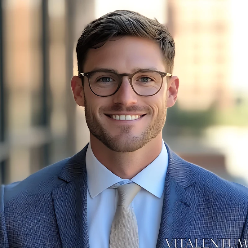 Smiling Businessman with Short Hair and Glasses AI Image