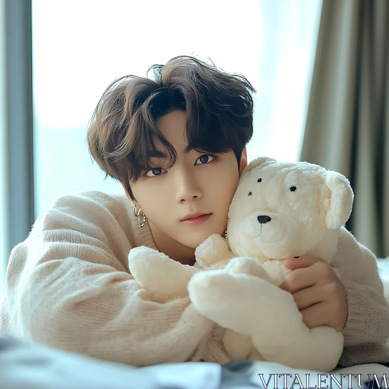 Serene Young Individual with Plush Toy AI Image