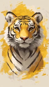 Lifelike Tiger Painting with Yellow Brush Strokes