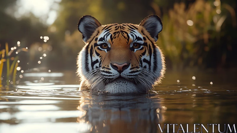 Graceful Tiger Gliding through Calm Water AI Image