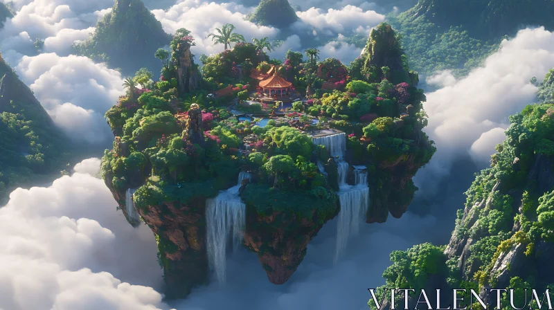 Enchanting Floating Island with Lush Vegetation AI Image