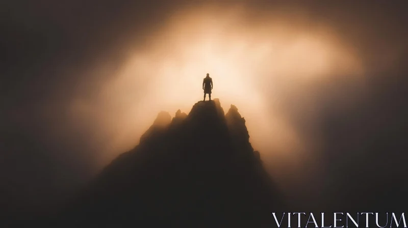 Mystical Sunset Mountain Silhouette AI Image