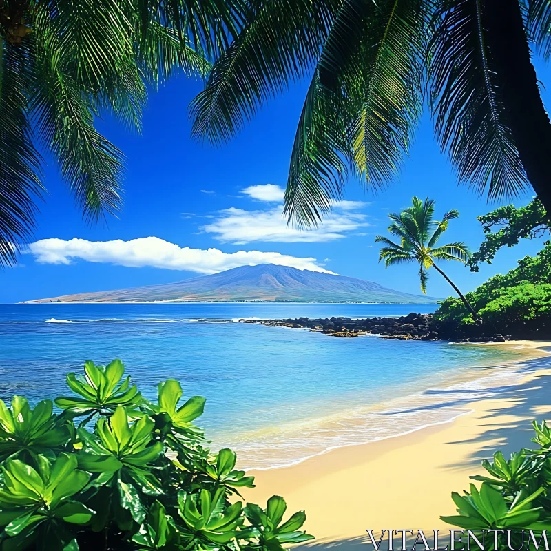 Serene Tropical Beach with Clear Blue Ocean AI Image