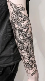 Intricate Dragon and Blooming Flowers Tattoo