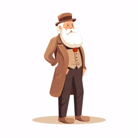 Elderly Gentleman with Beard in Cartoon Style