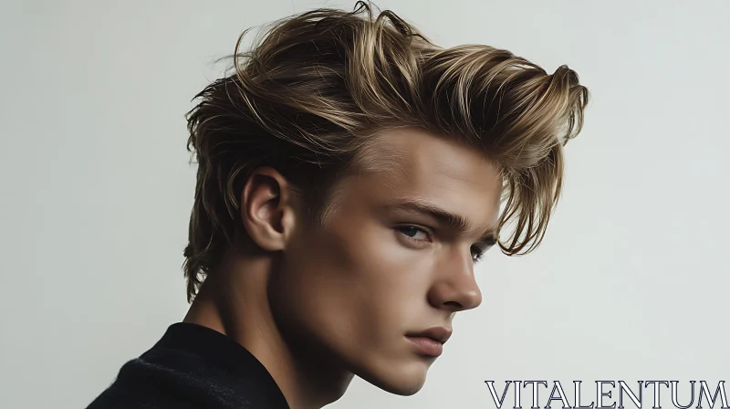 Striking Young Man's Side Profile with Blonde Hair AI Image