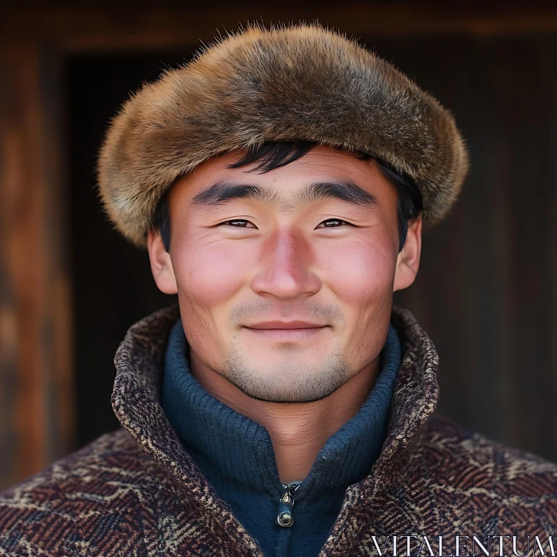 Man in Fur Hat Close-Up AI Image