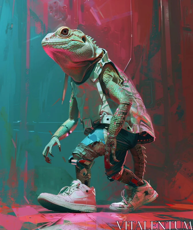 AI ART Lizard Cyborg in Sneakers Art