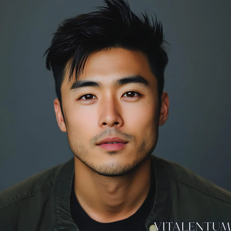 Man Portrait With Modern Hairstyle and Green Jacket AI Image