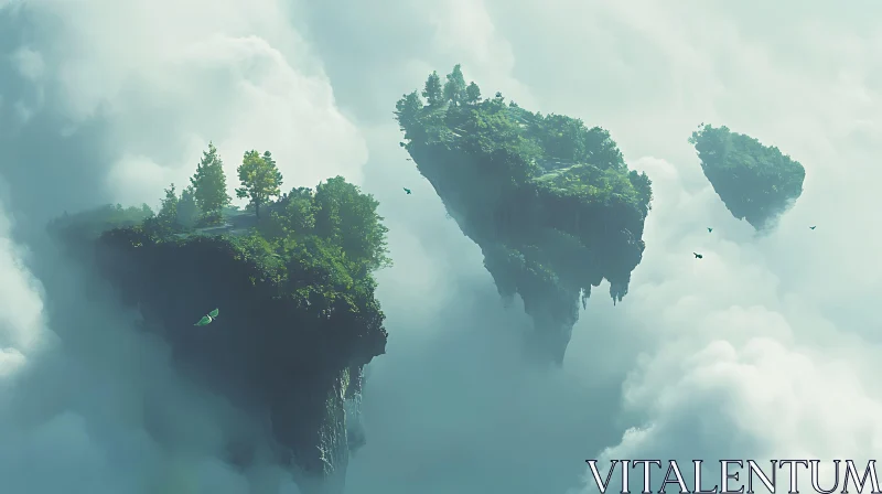 Mysterious Floating Islands in Lush Greenery AI Image