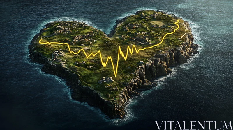 Heartbeat Island Art – Scenic Heart Shape in the Ocean AI Image