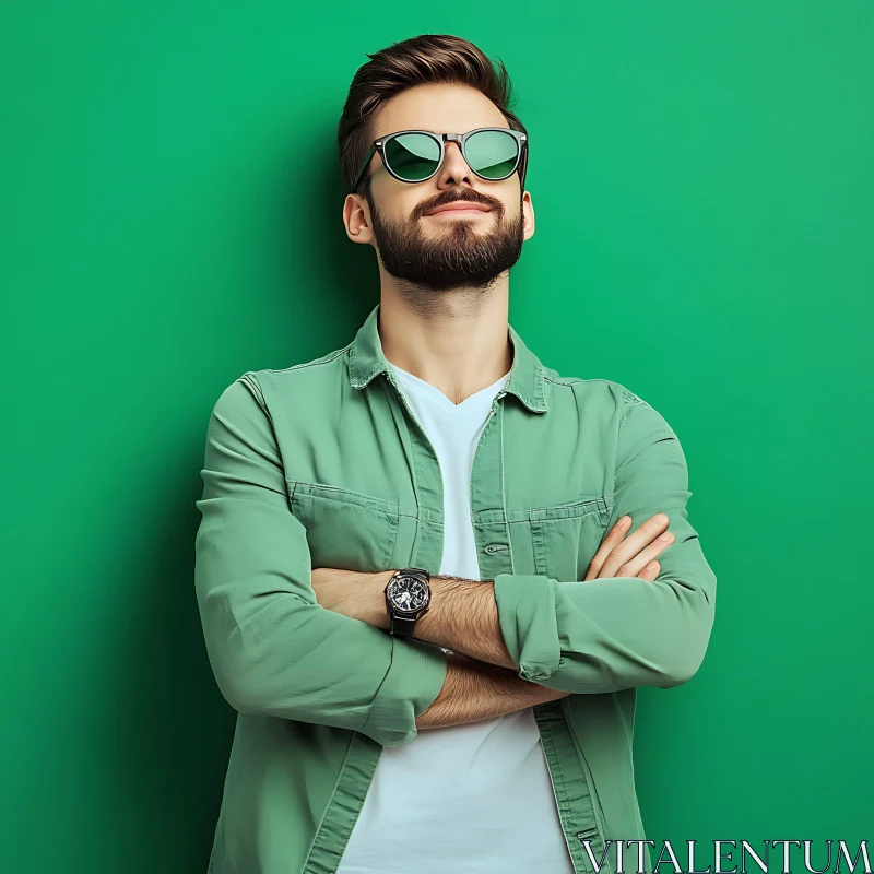 Confident Man in Reflective Sunglasses AI Image