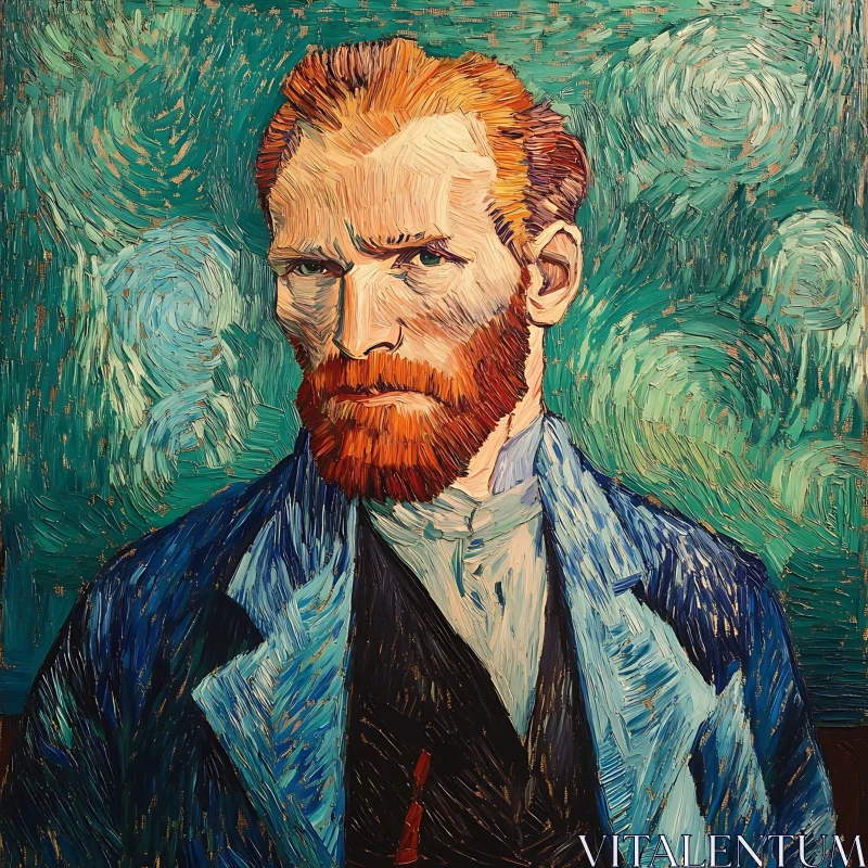 Vivid Self-Portrait Highlighting Red Beard AI Image