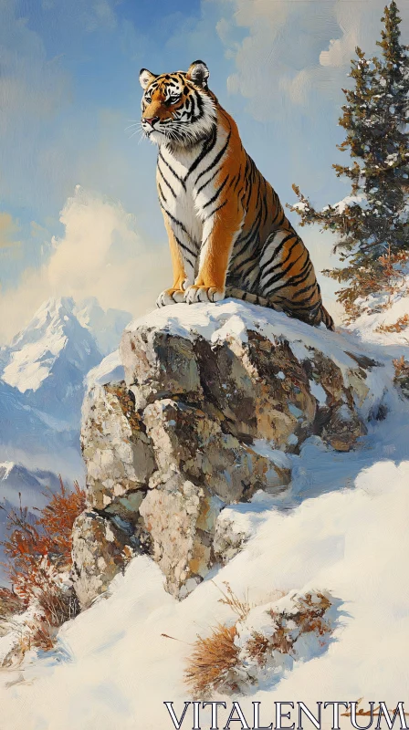 Tiger in Winter Wilderness AI Image