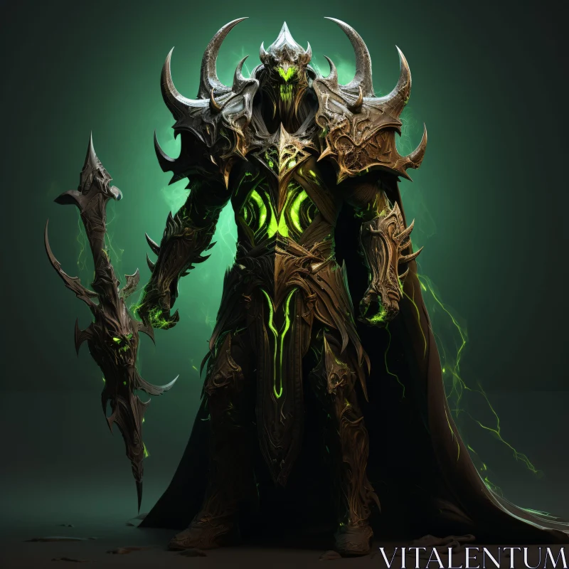 AI ART Glowing Green Demon with Spiked Armor