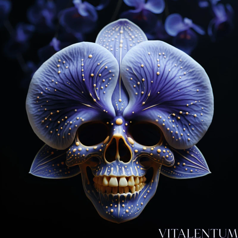 Skull-Flower Fusion Art – Surrealistic Purple and Yellow Imagery AI Image