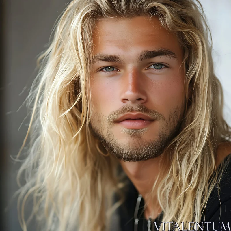 Striking Portrait of a Blond Man with Blue Eyes