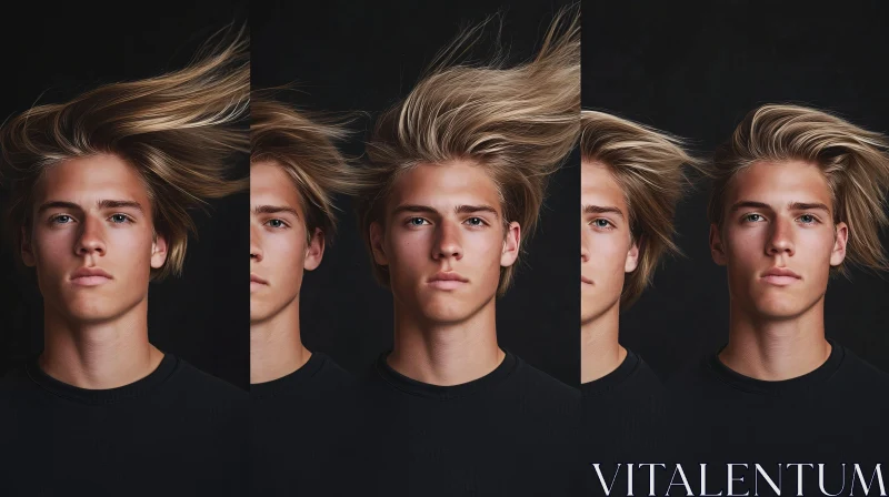 Young Man's Portrait With Blonde Hair in Motion