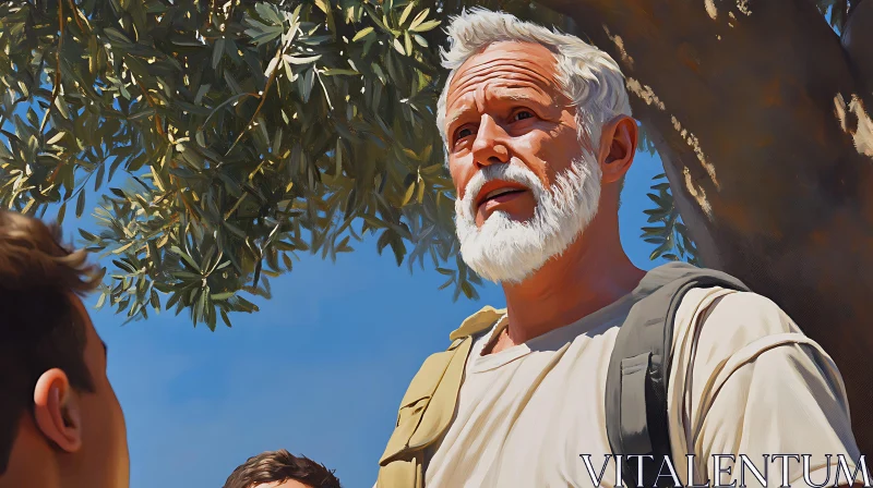 Man Engaging in Conversation During a Hike