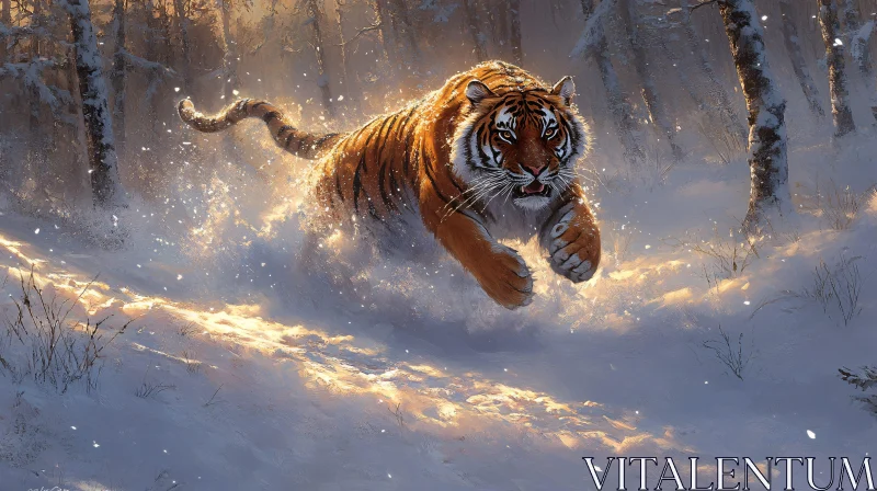 Tiger in Snowy Forest